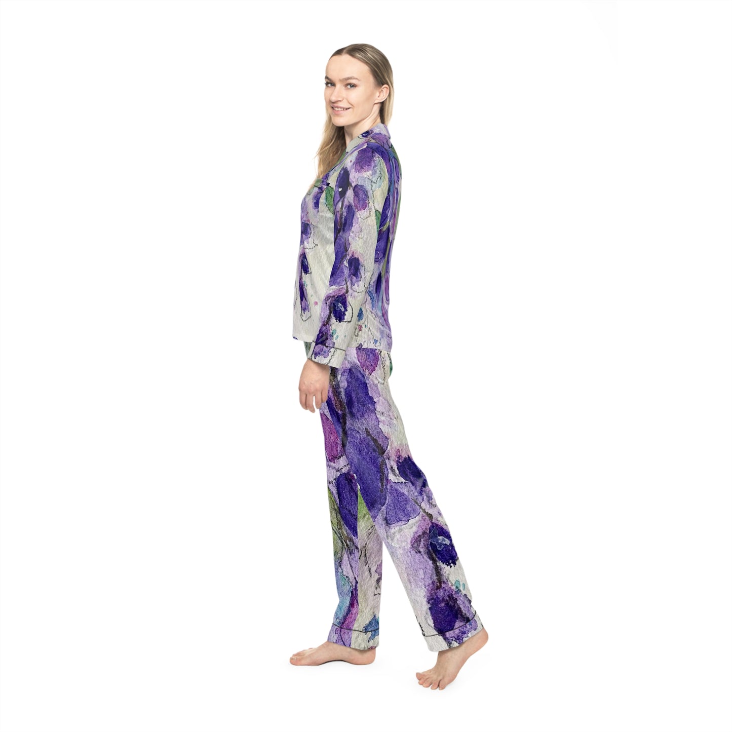 Satin Pajamas - Purple Wisteria Floral Print