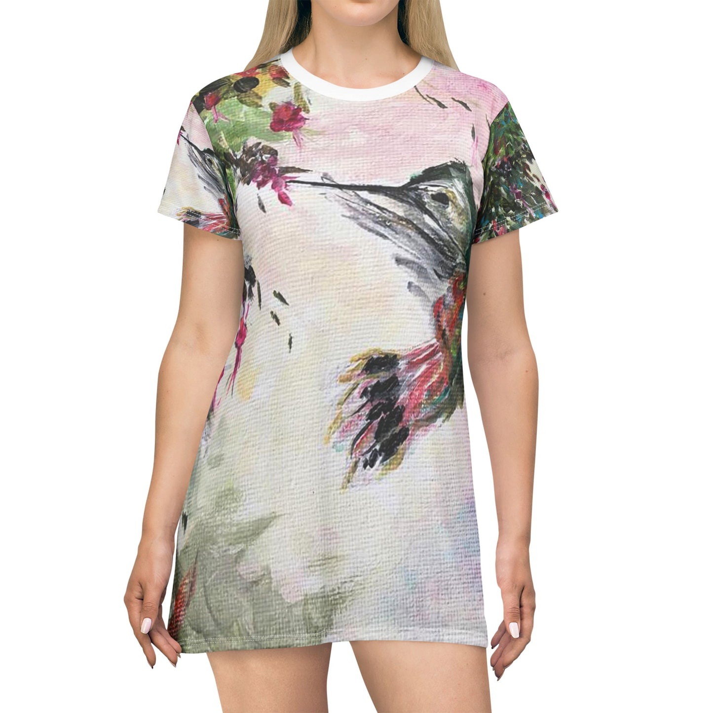 T-Shirt Dress - Hummingbird with Fuchsias