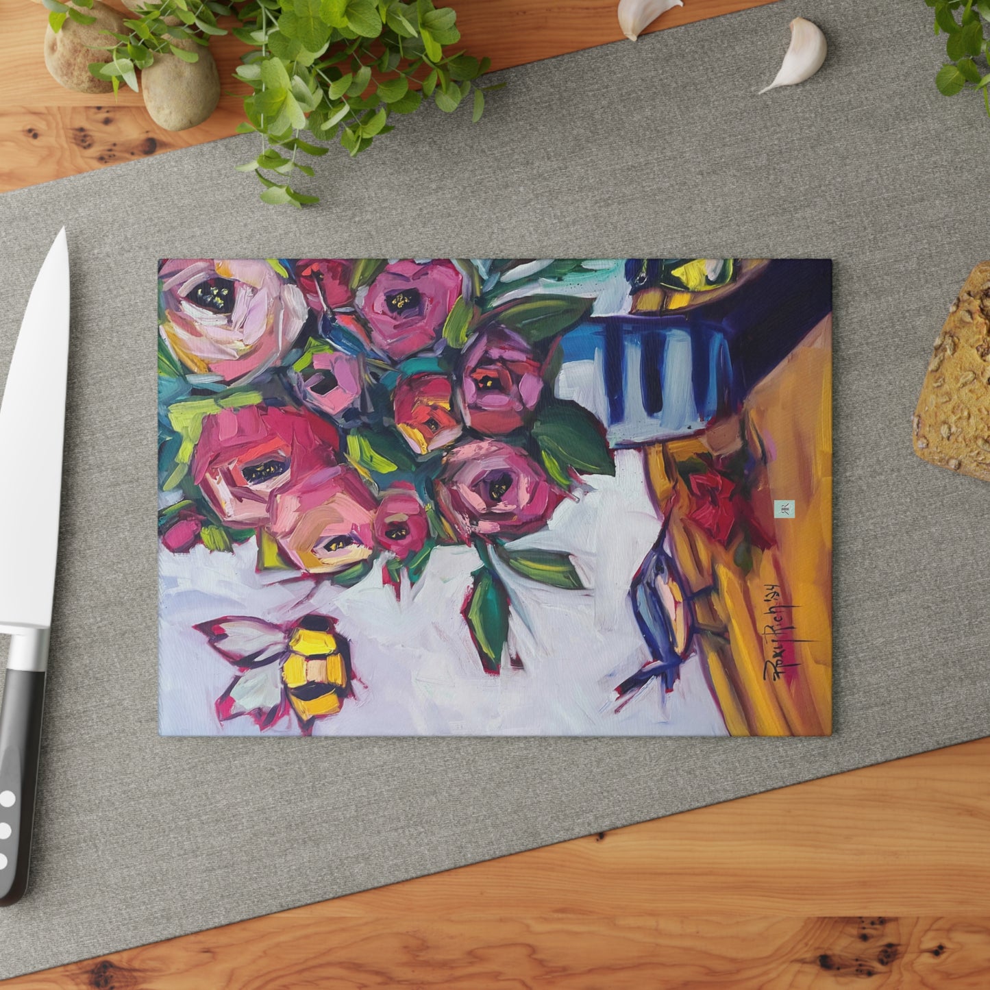 Bee Blooms Glass Cutting Board