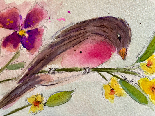 Housefinch-Original Watercolor Painting 4x6 Framed