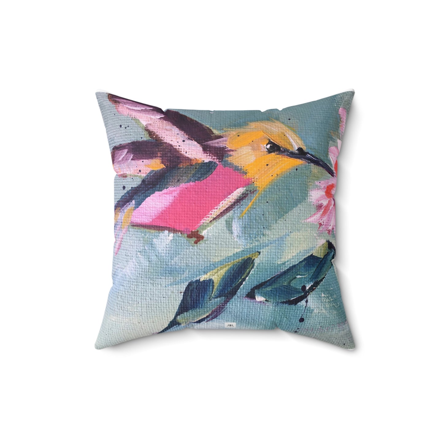 Pink Hummingbird Indoor Spun Polyester Square Pillow