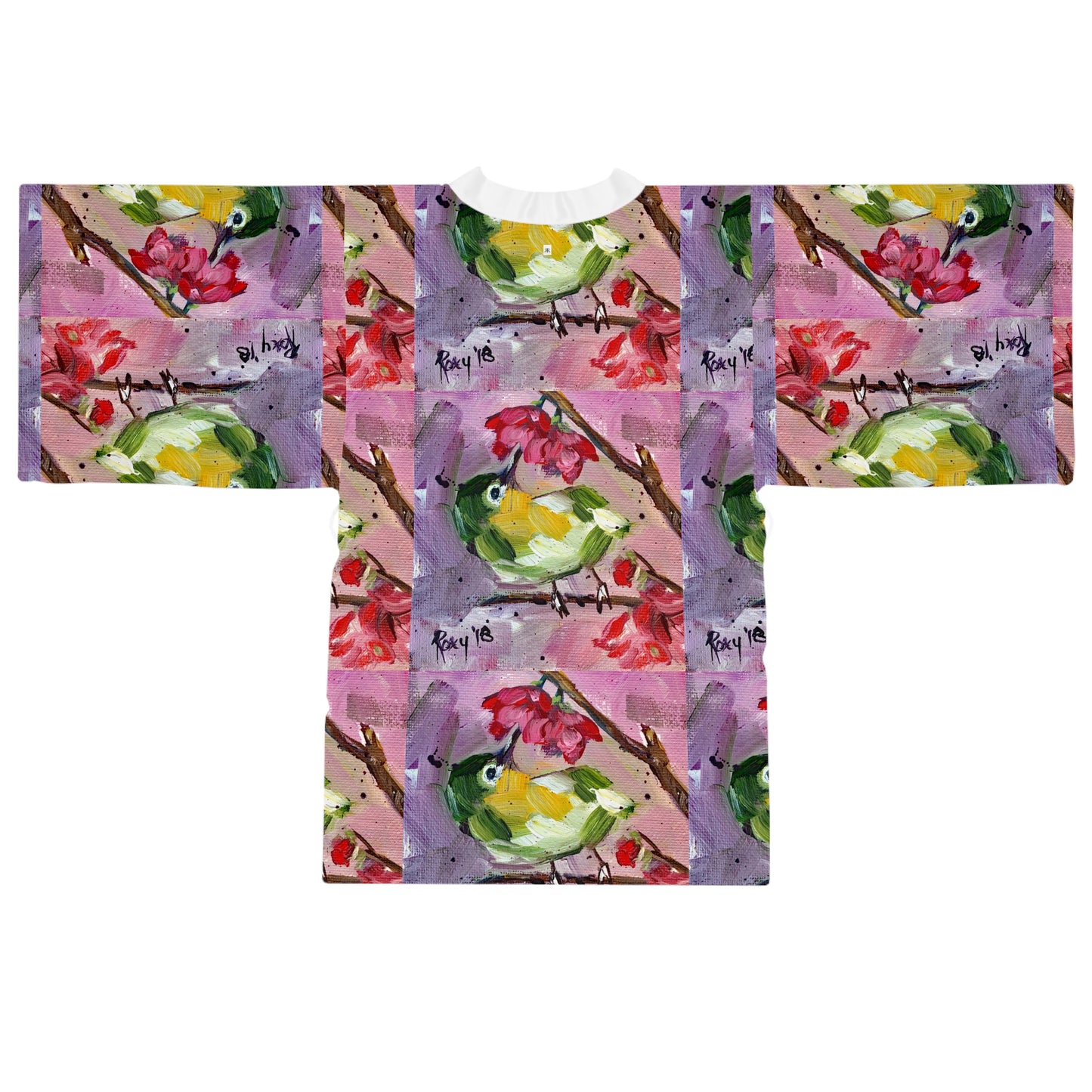 Kimono Robe -Japanese Warbler Bird in Cherry Blossoms