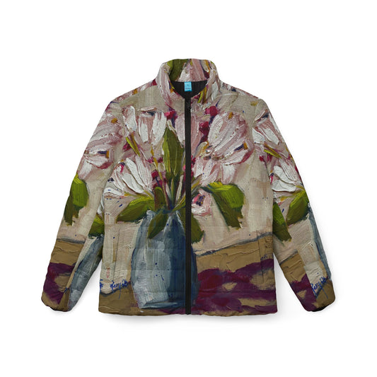 Women's Puffer Jacket - Roxy Rich Fine Art -Tulips on the Table
