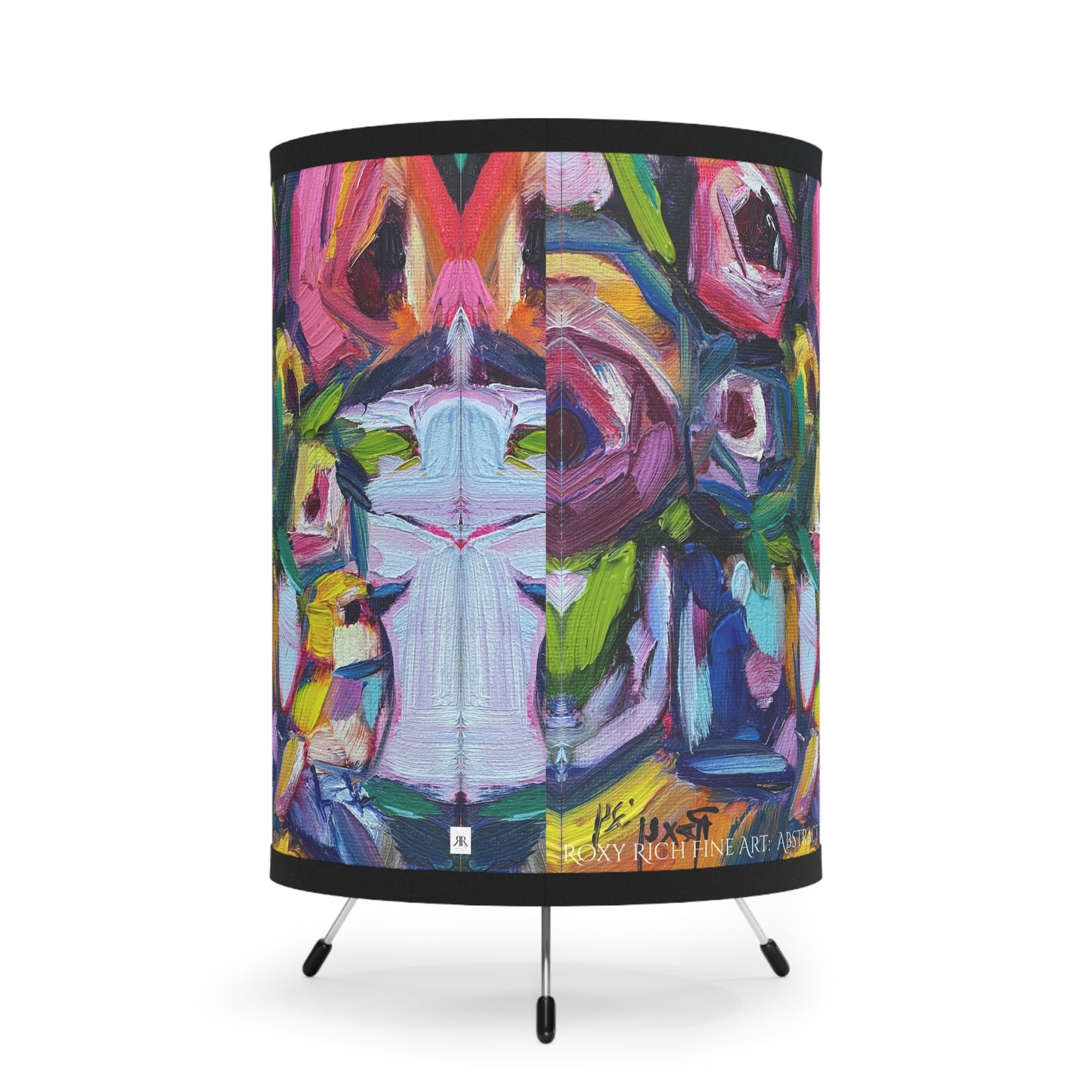 Abstract Roses and Warbler Tripod Lamp