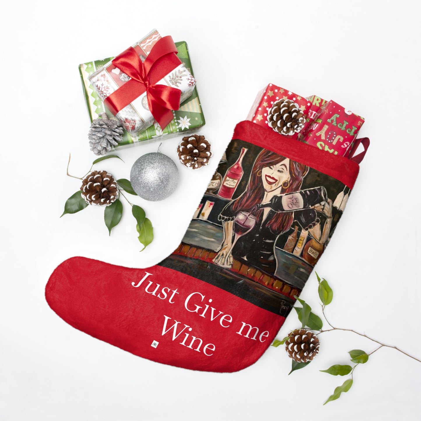 Sassy Notes "Just Give me Wine" Christmas Stocking