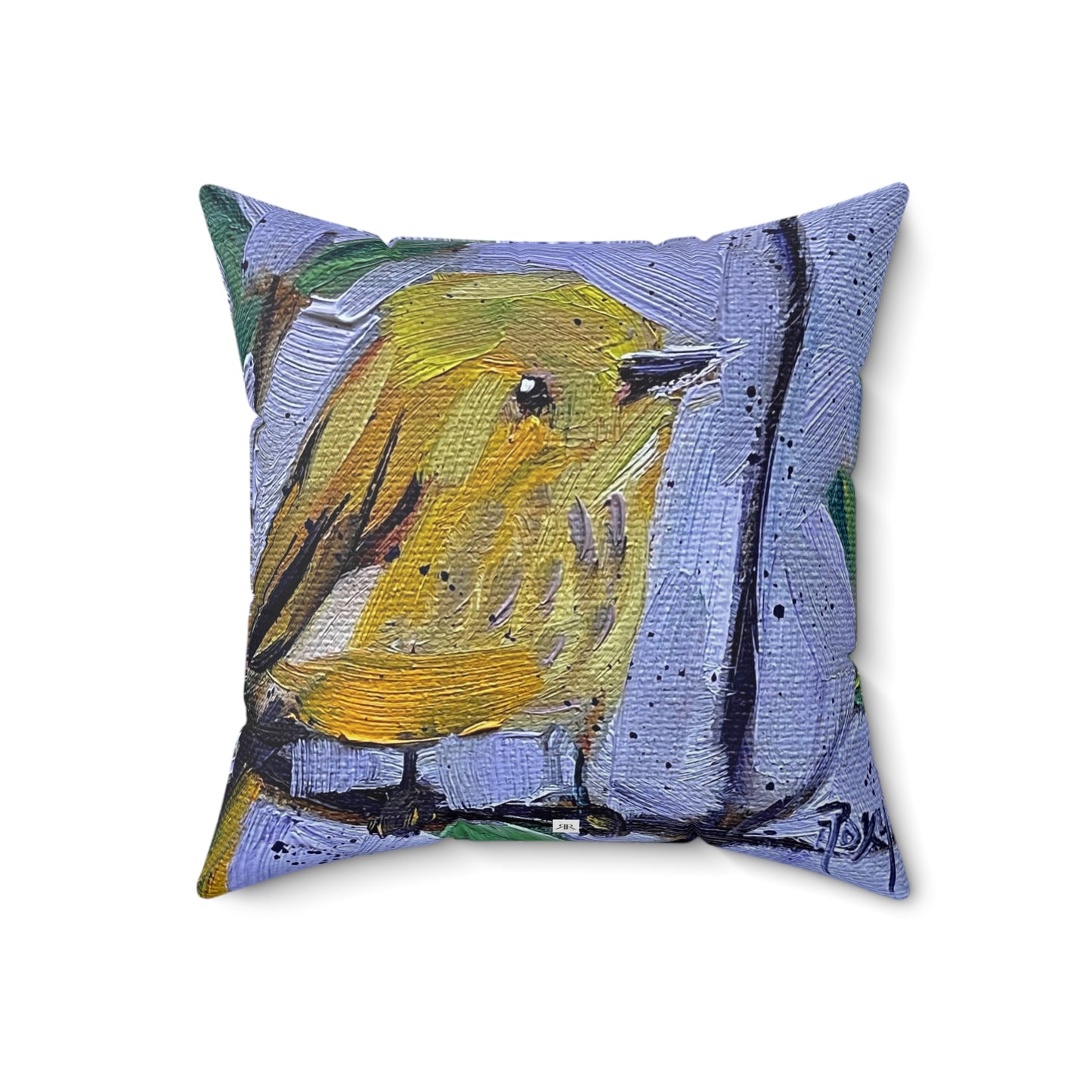 Winsome Yellow Warbler Bird Indoor Spun Polyester Square Pillow