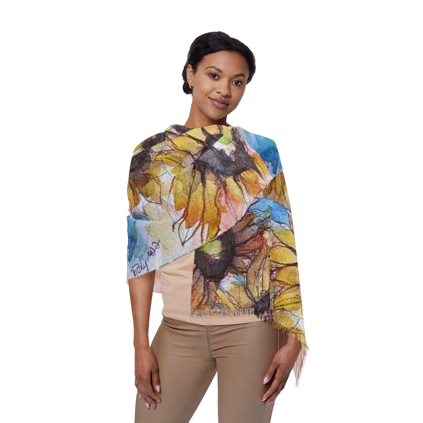 Colorful Scarf — Artistic Lightweight Neck Wrap- Sunflowers