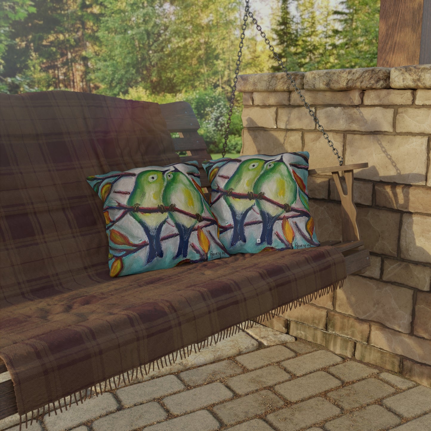 Cuddling Warblers Outdoor Pillows