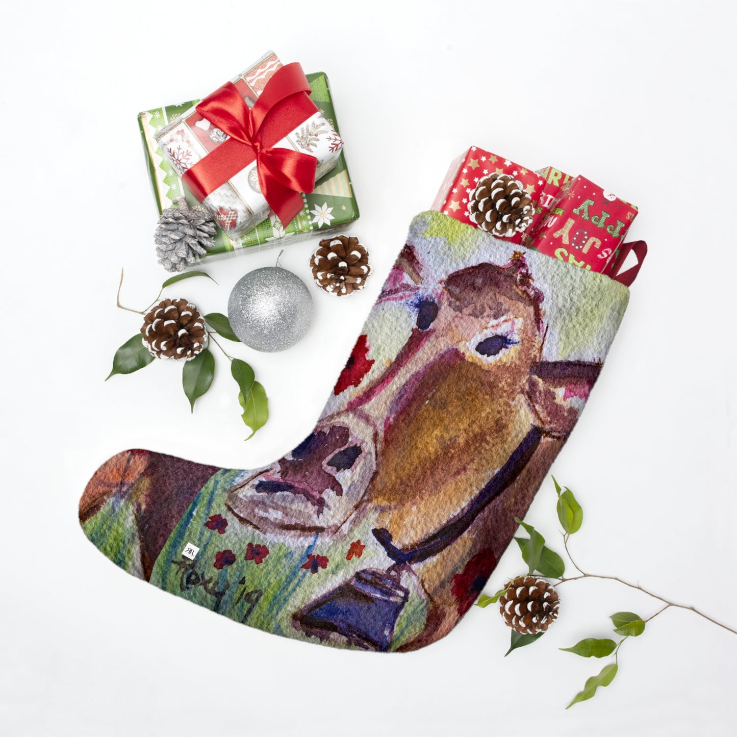 Belle Cow Christmas Stocking