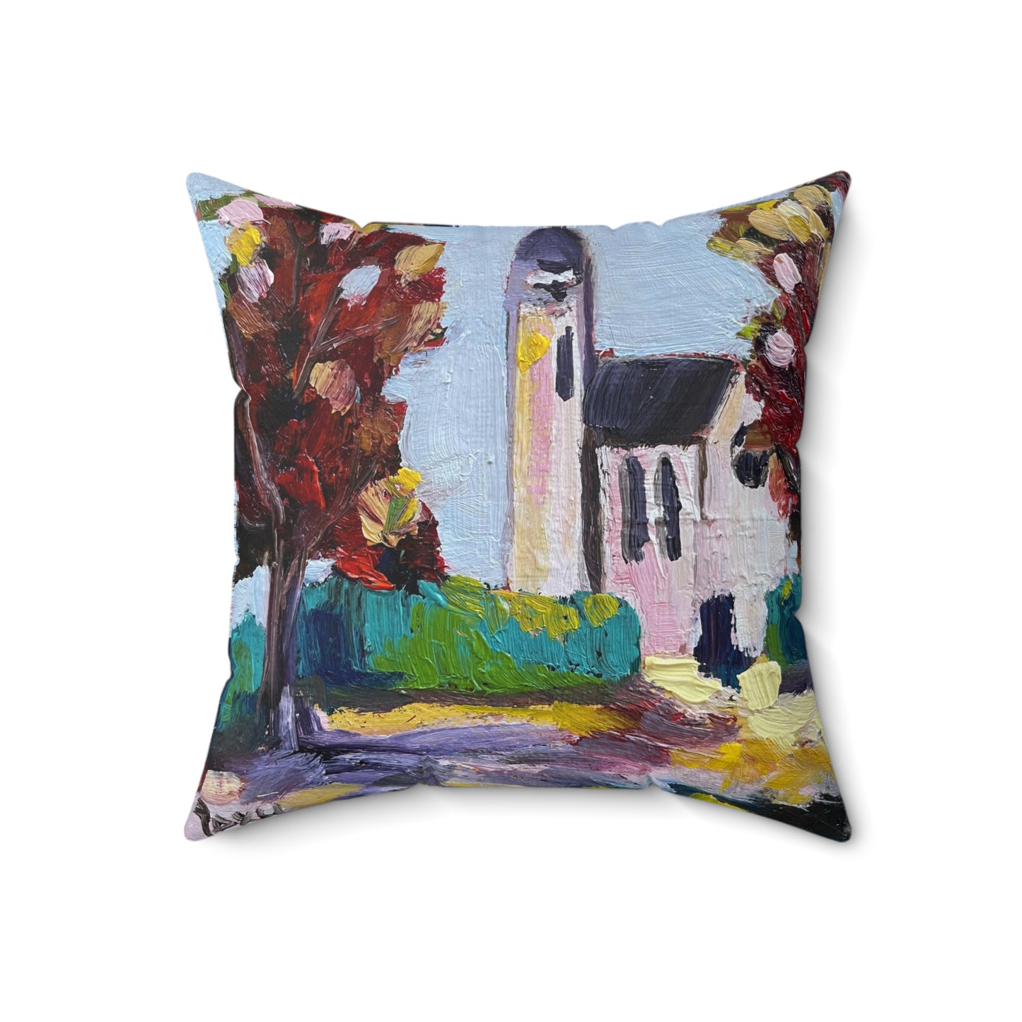 Church in a Field Indoor Spun Polyester Square Pillow