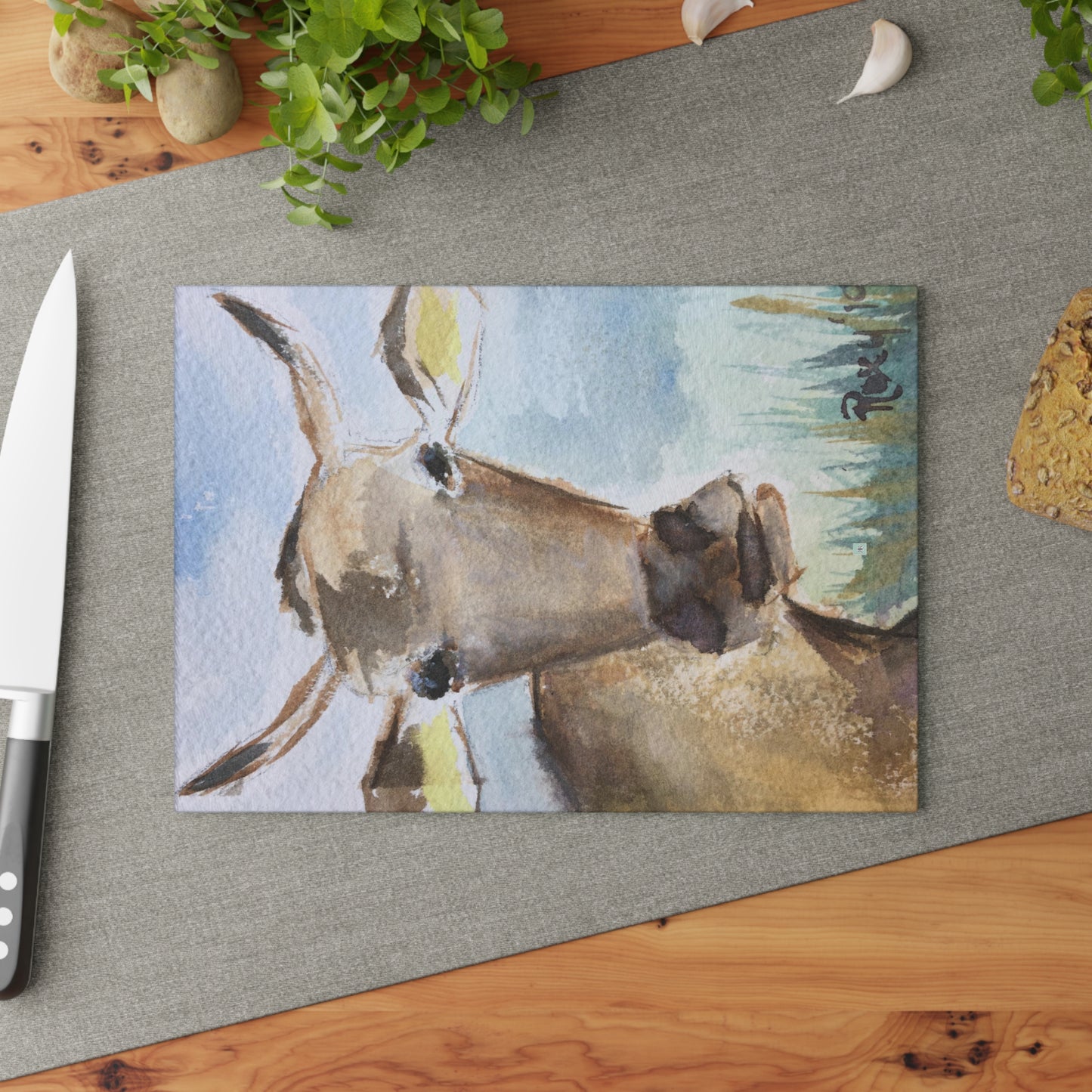 Sunshine Cow Whimsical young Cow with horns  Glass Cutting Board