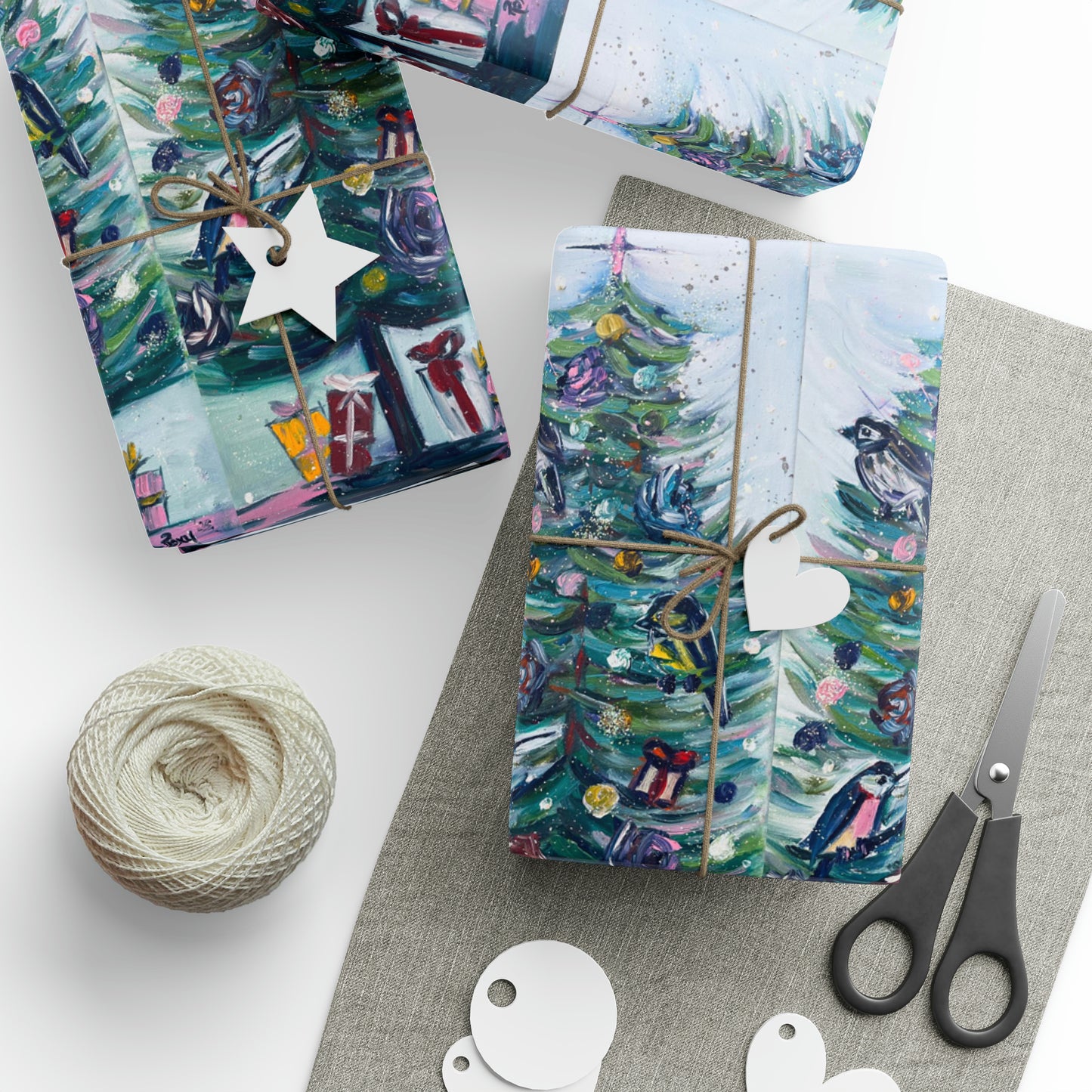 Festive Feathers Birds in a Christmas Tree (3 Sizes) Wrapping Papers