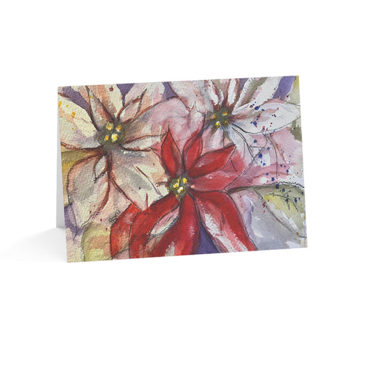Poinsettias Greeting Cards with "Merriest wishes.."