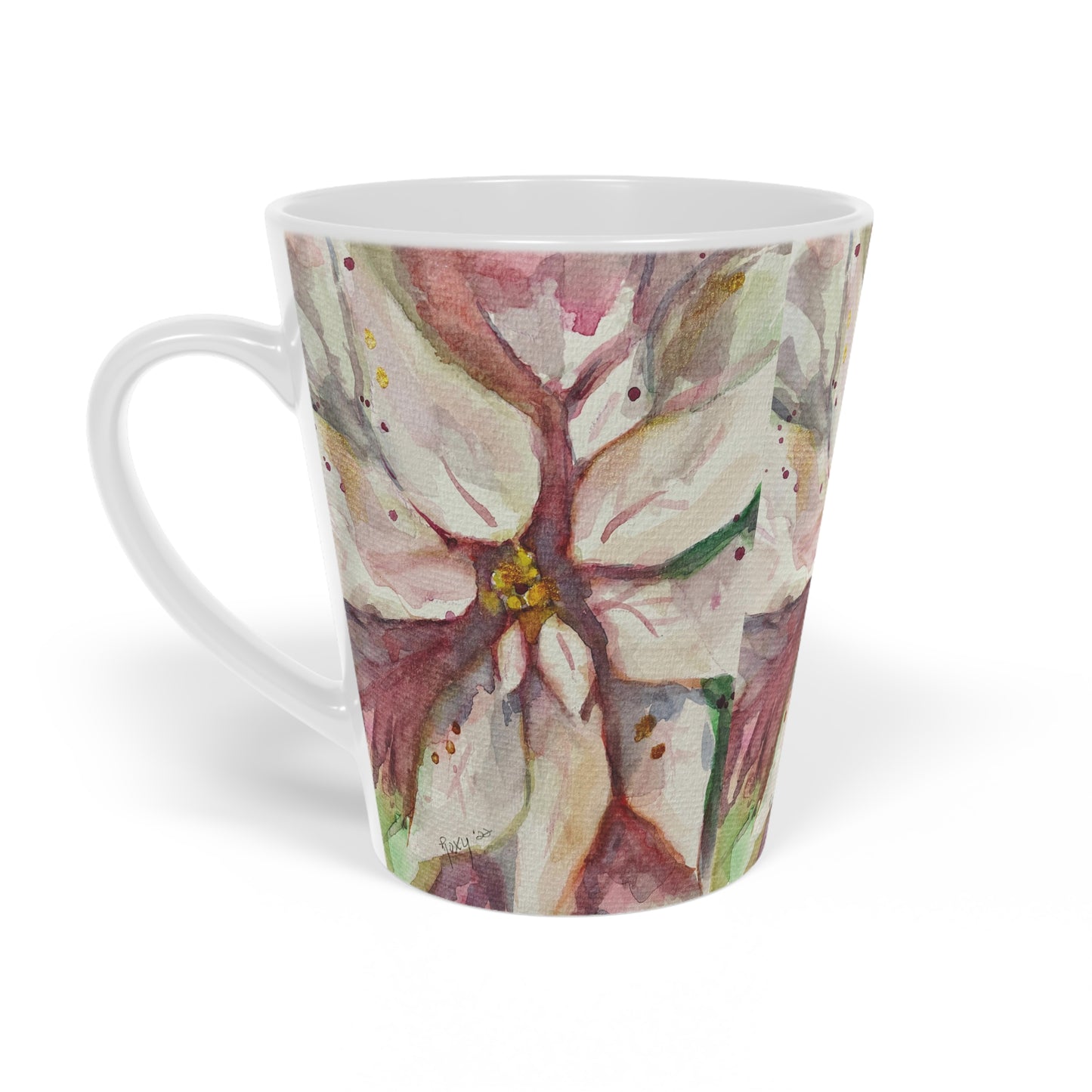 White Poinsettias Pattern Latte Mug, 12oz