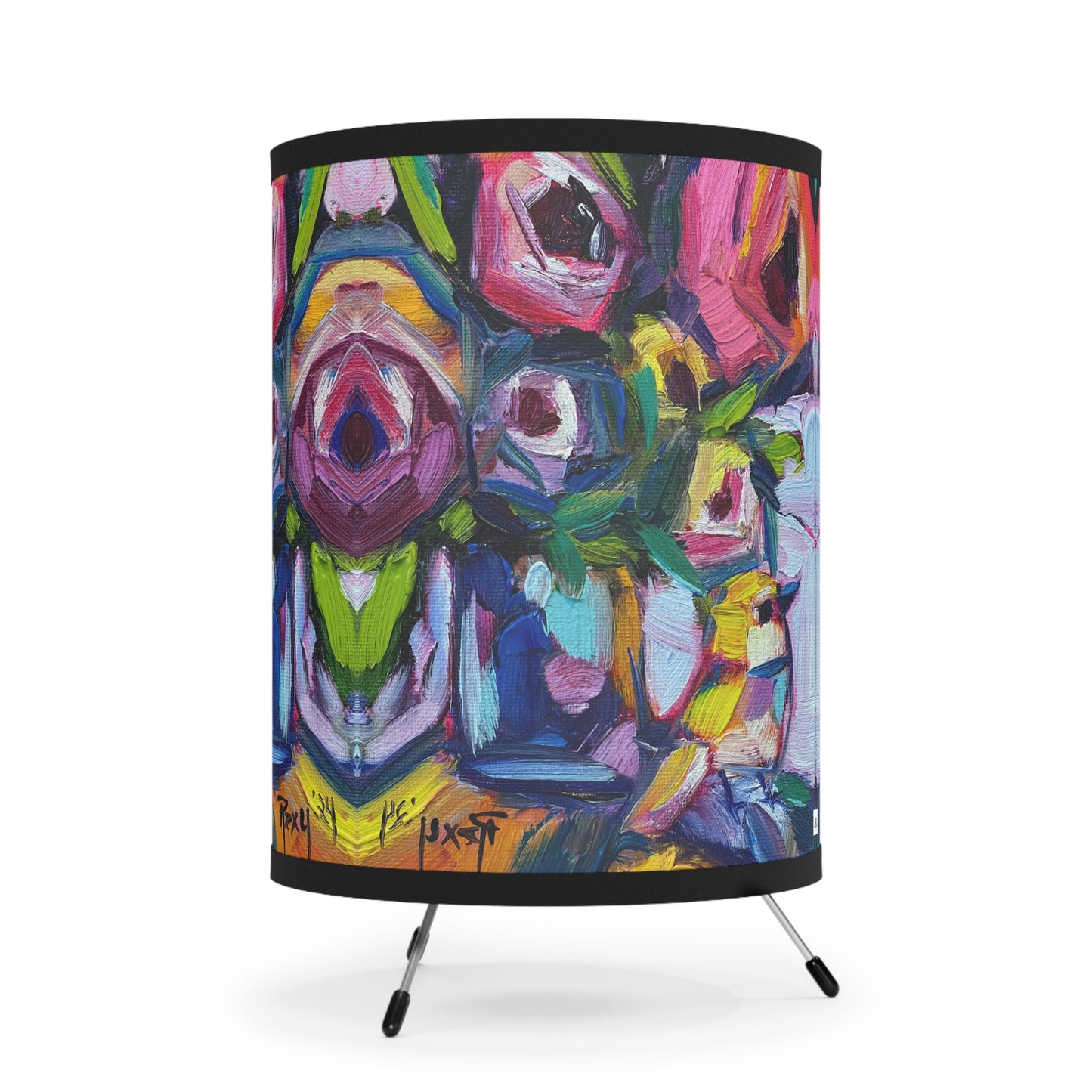 Abstract Roses and Warbler Tripod Lamp