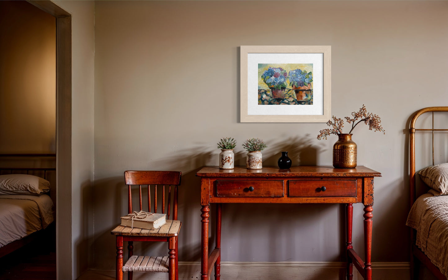 Hydrangeas on the Patio Original Oil Painting 12 x 16 Framed