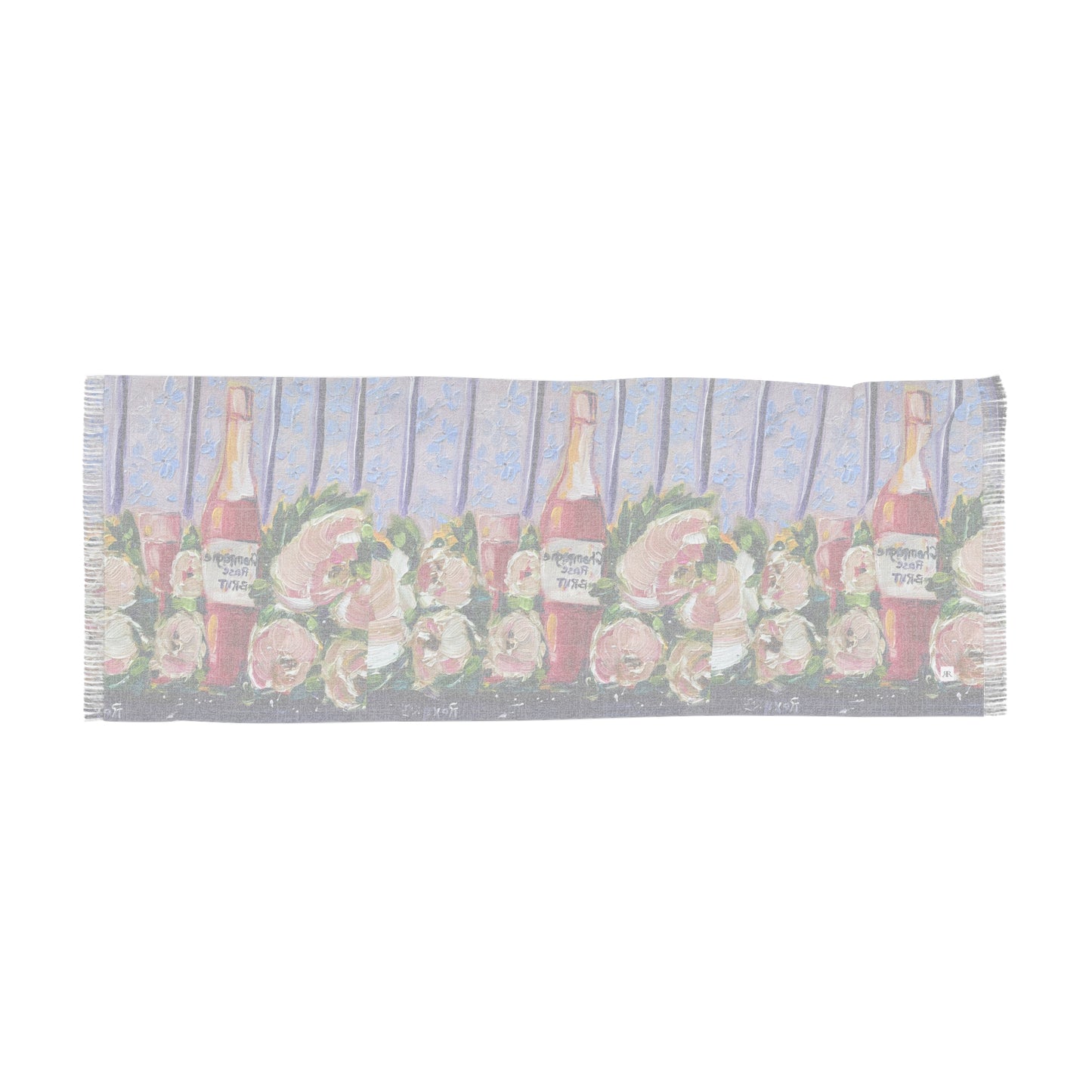 Colorful Scarf — Artistic Lightweight Neck Wrap- Pink Champagne and Peonies