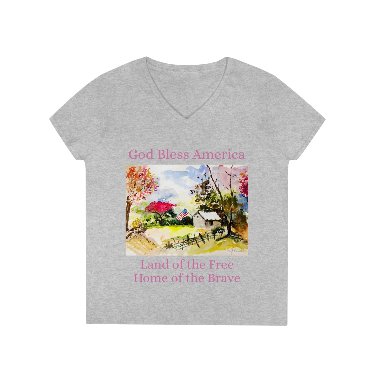 God Bless America- Land of the Free- Ladies' V-Neck T-Shirt