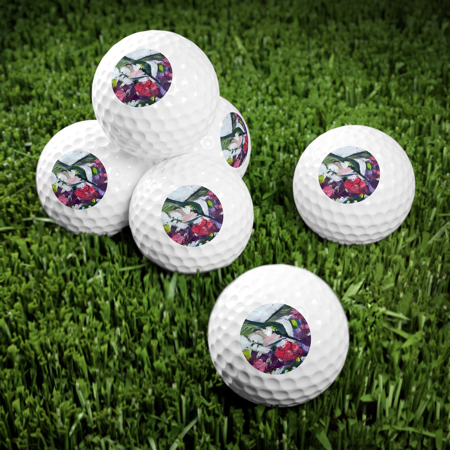Golf Balls, 6pcs-Floating on Flowers-Hummingbird