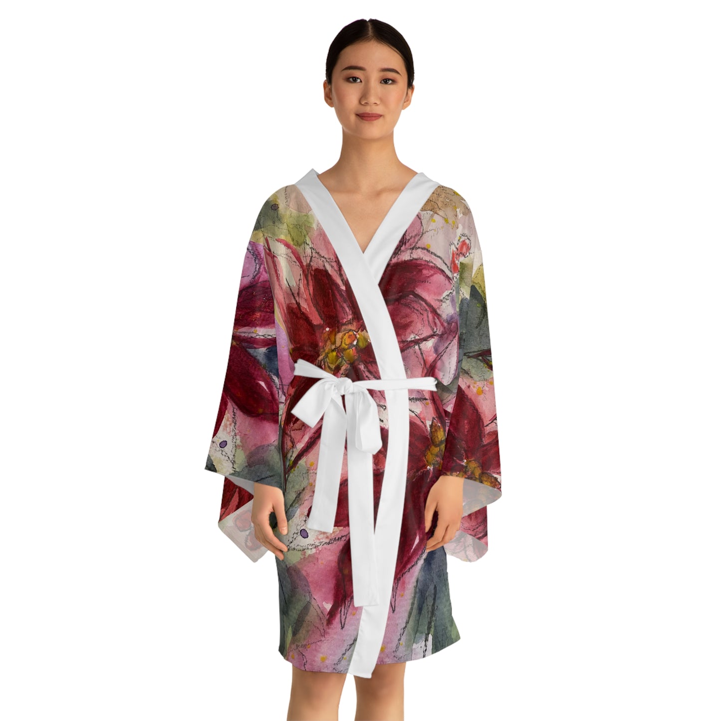 Kimono Robe - Elegant Red Poinsettias