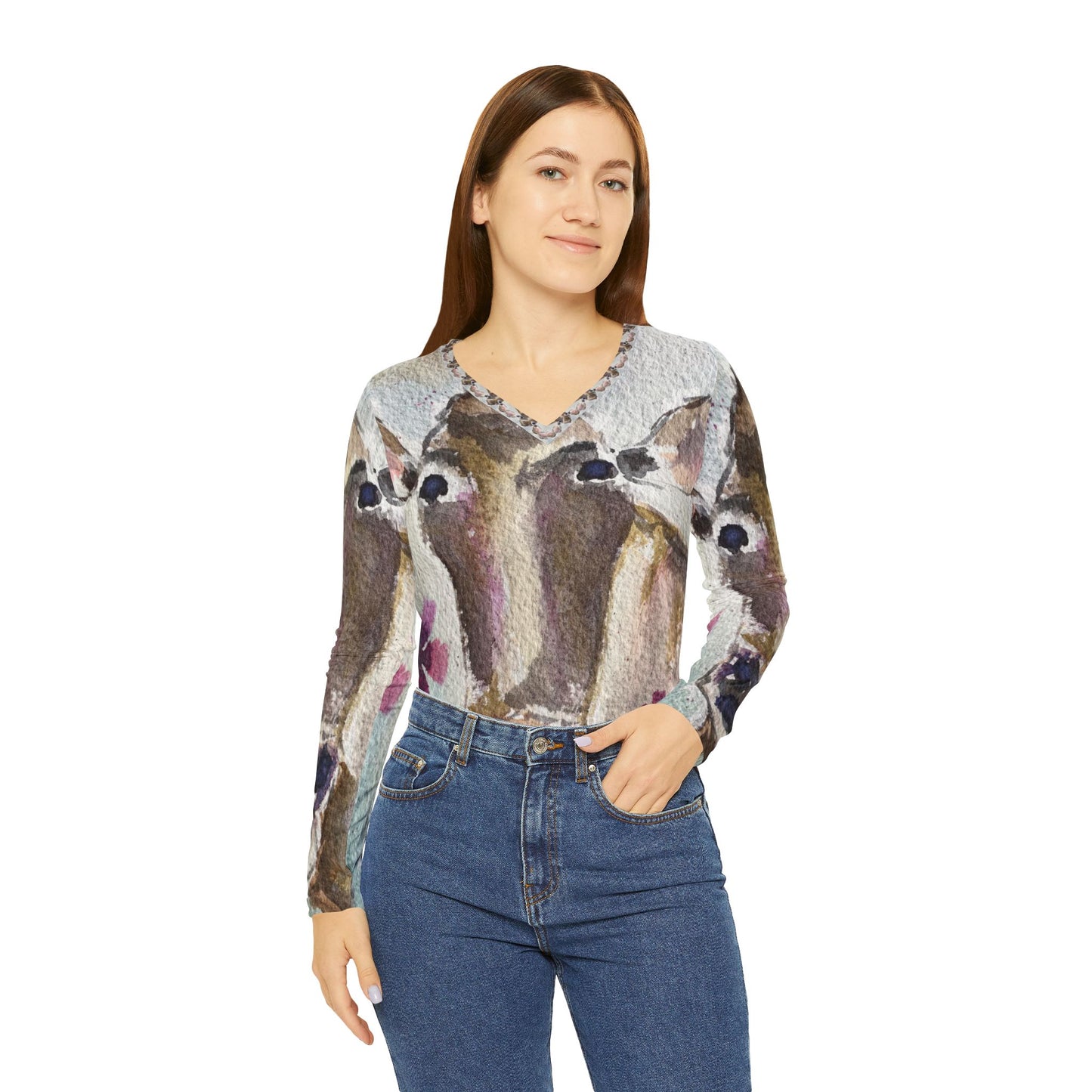 Long Sleeve Shirt-Petals - V-neck Women's