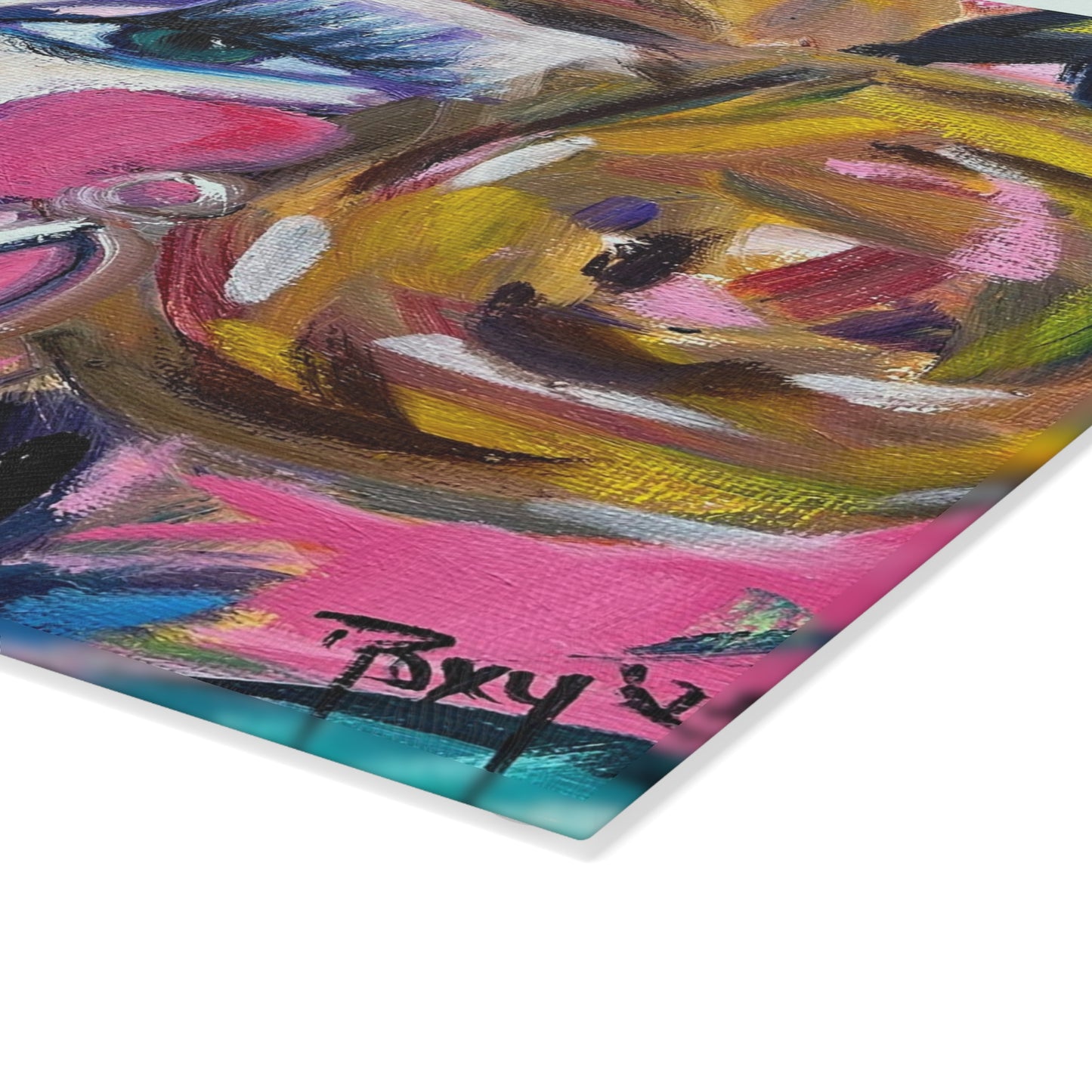 Lady with Irises:  Pretty Pink Glass Cutting Board