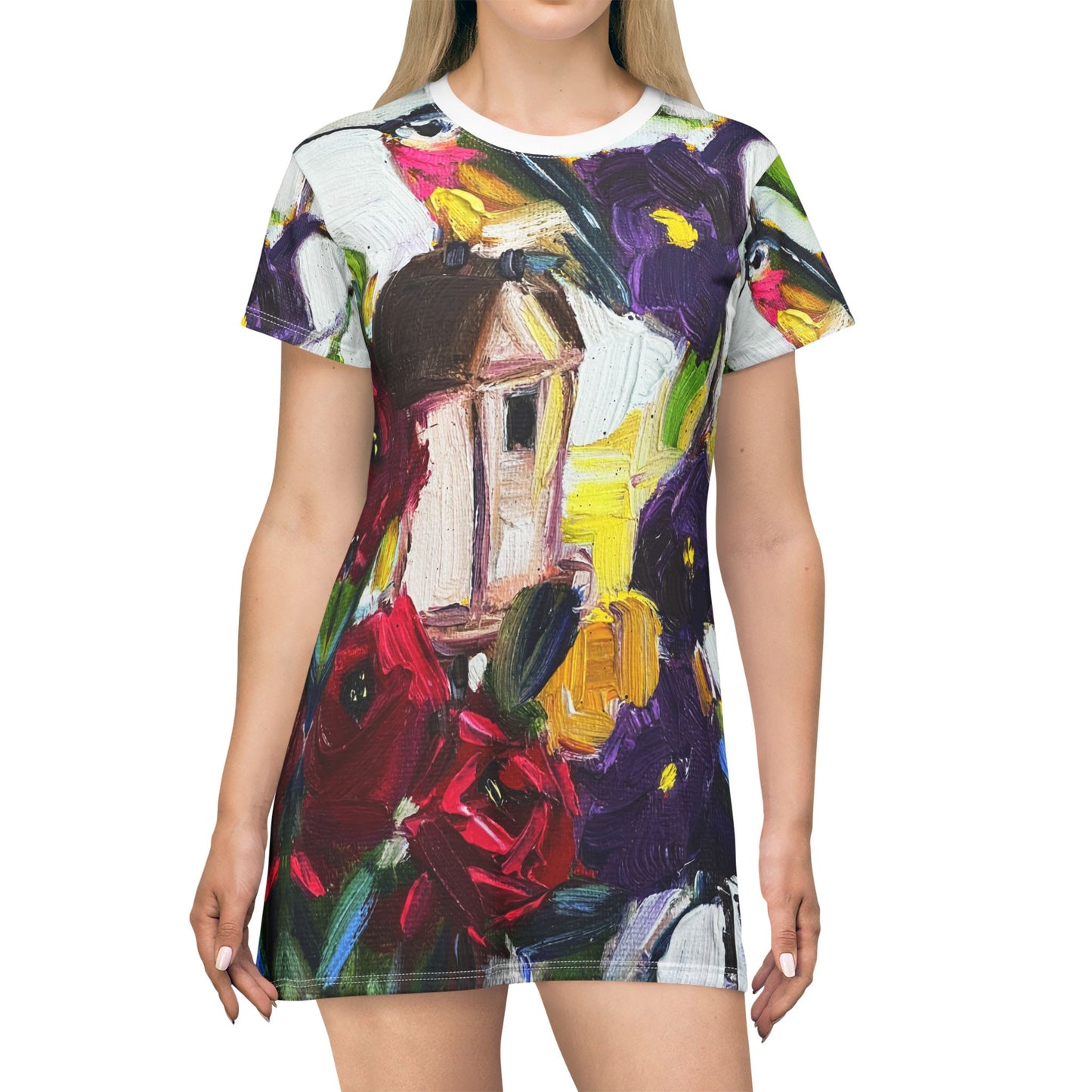 T-Shirt Dress (AOP)-Hummingbird by the Window