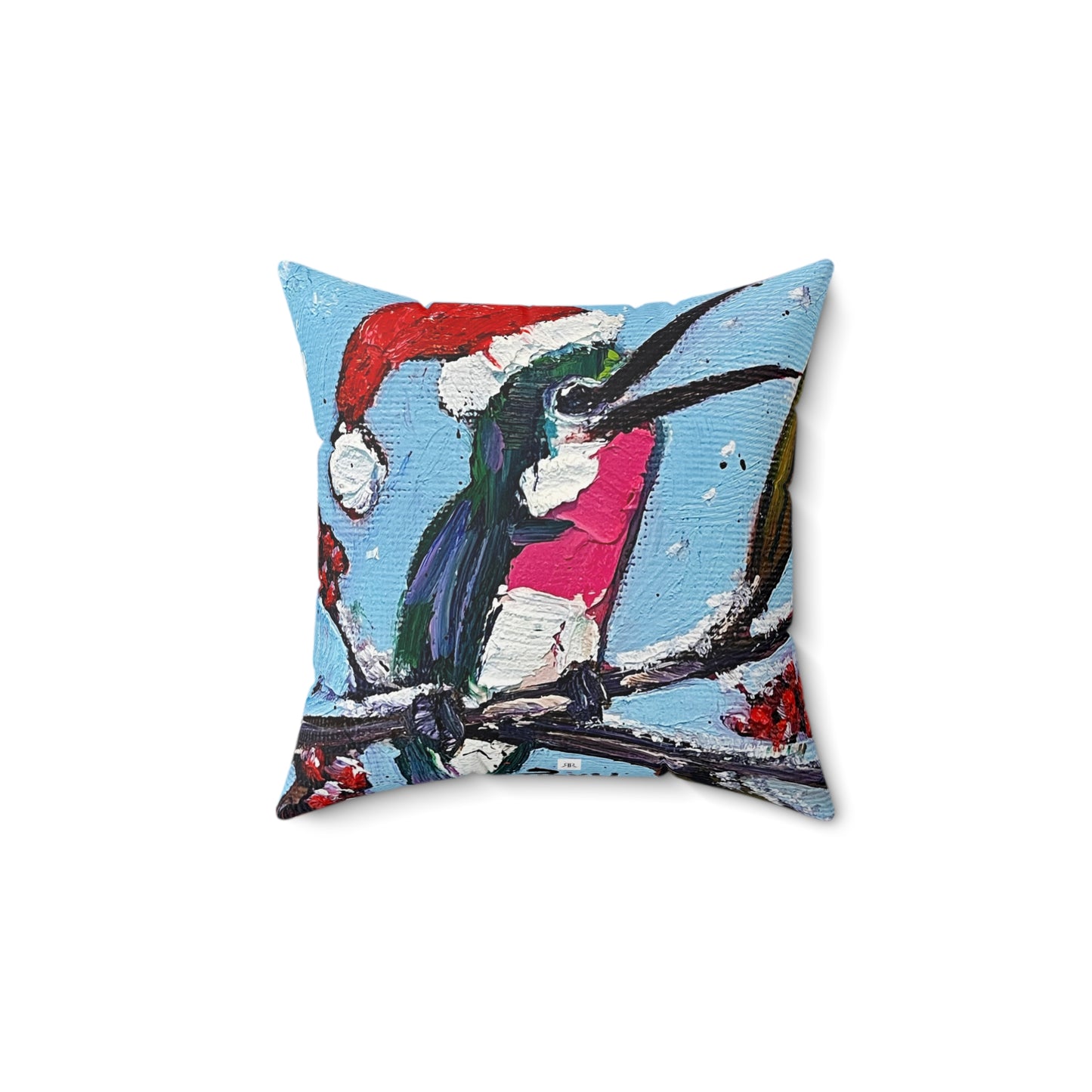 Merry and Bright Holiday Hummingbird Indoor Spun Polyester Square Pillow