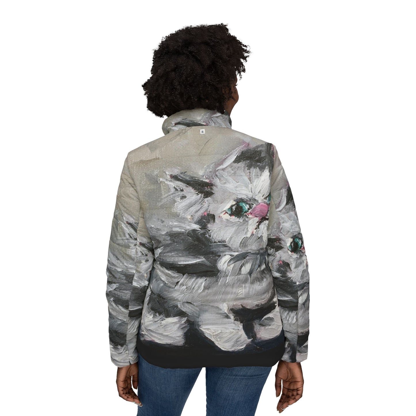 Women's Puffer Jacket - Roxy Rich Fine Art -Babe Fluffy Persian Cat