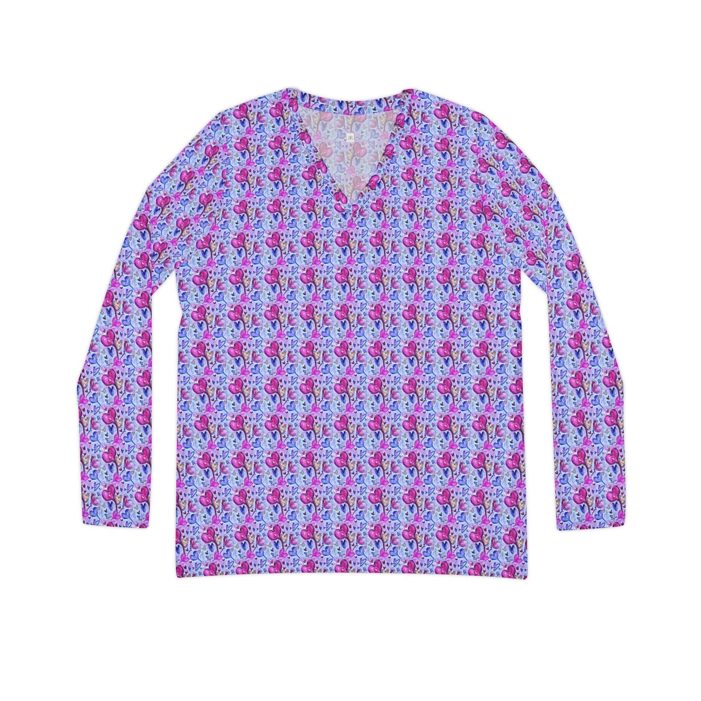 Women's Long Sleeve V-neck Shirt -Floating Hearts Parade