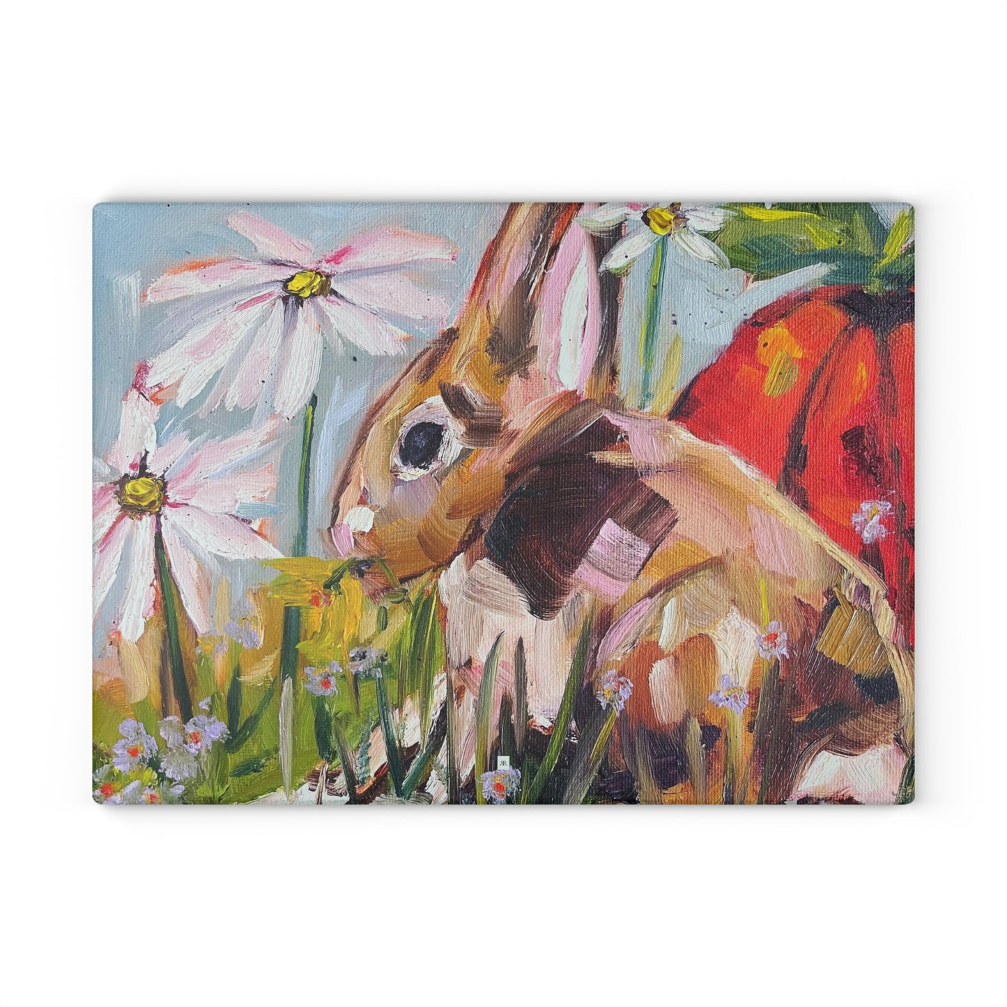 Bunny in the Garden Glass Cutting Board