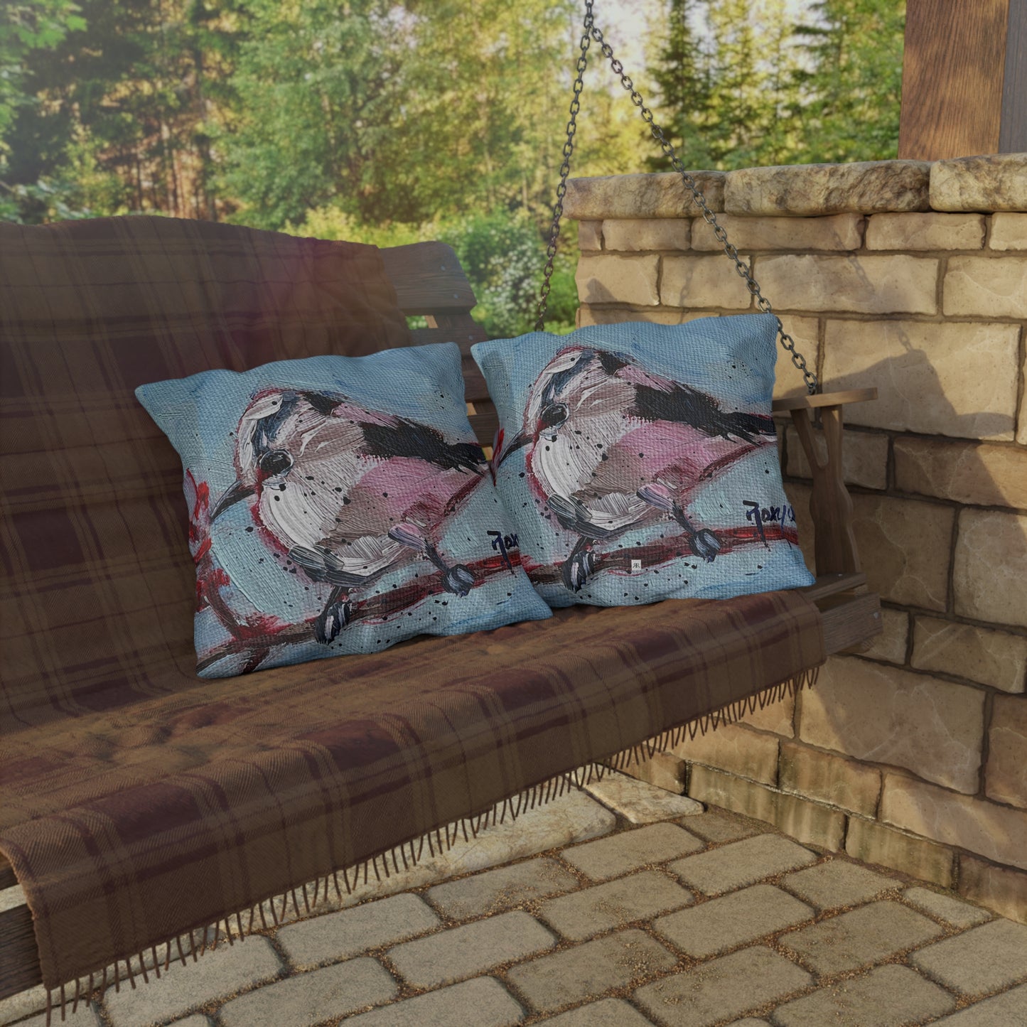Fat Little Long Tailed Tit Bird Outdoor Pillows