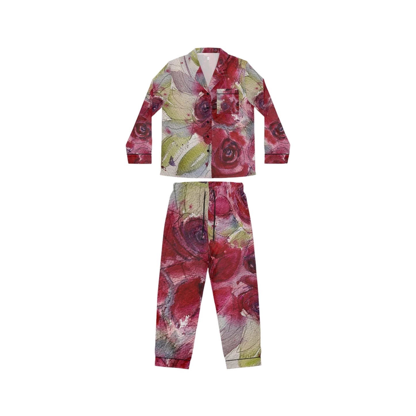 Satin Pajamas — Luxury Valentine's & Mother's Day Gift-Red Roses