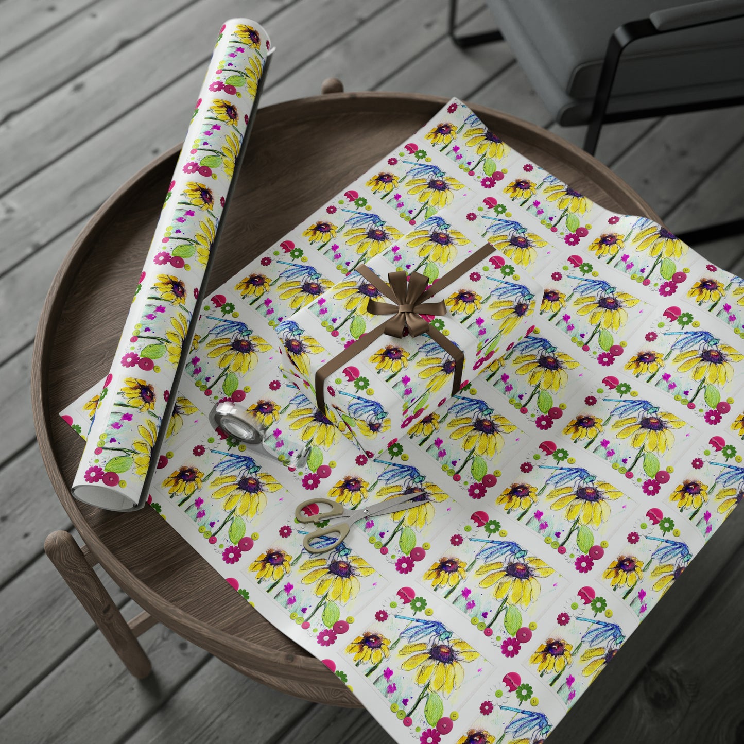Blue Dragonfly on a Coneflower (3 Sizes) Wrapping Papers