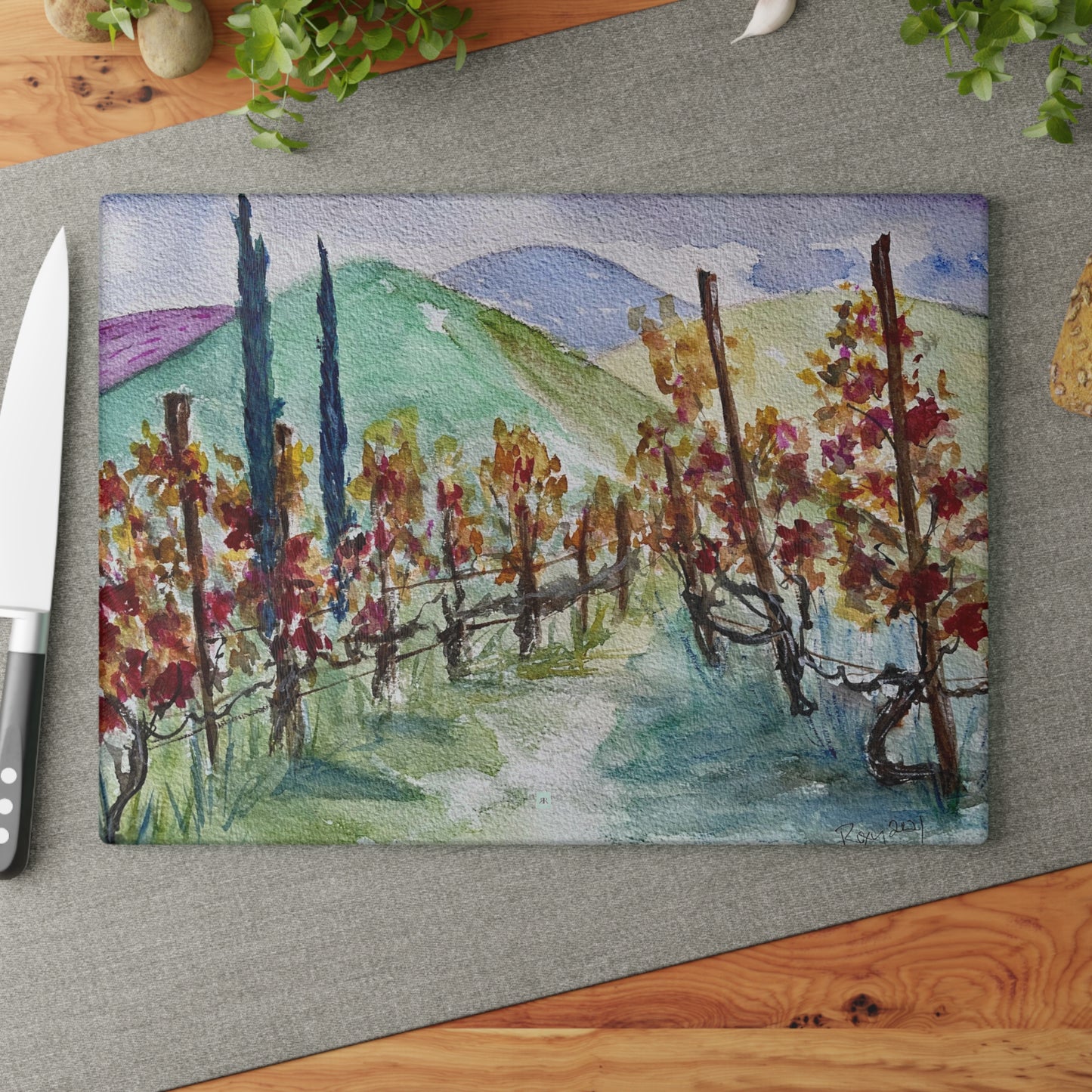 Glass Cutting Board -Somerset Vines