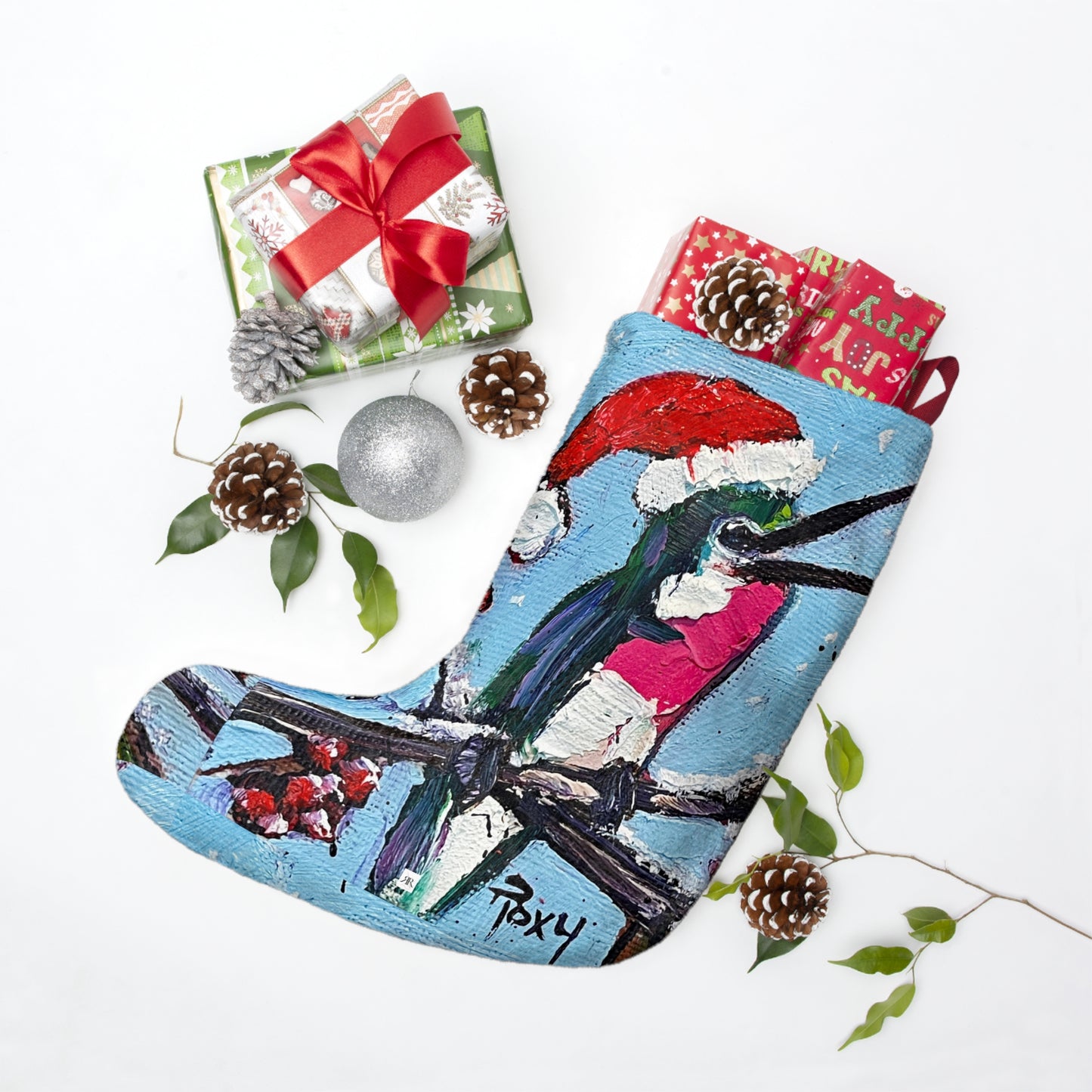 Merry and Bright Holiday Hummingbird  Christmas Stocking