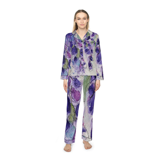 Satin Pajamas - Purple Wisteria Floral Print