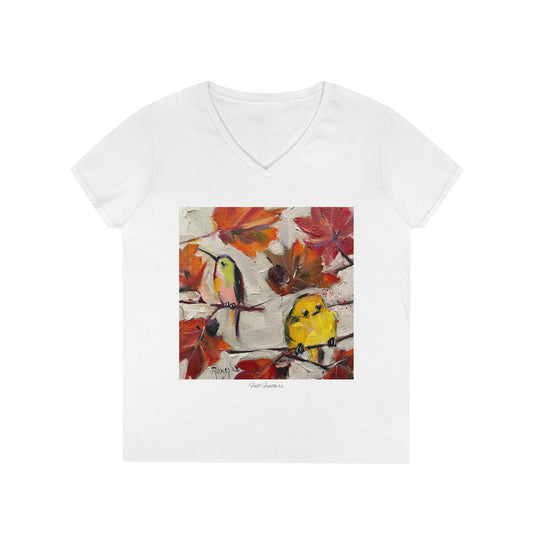 Camiseta con cuello en V para mujer Fall Feathers