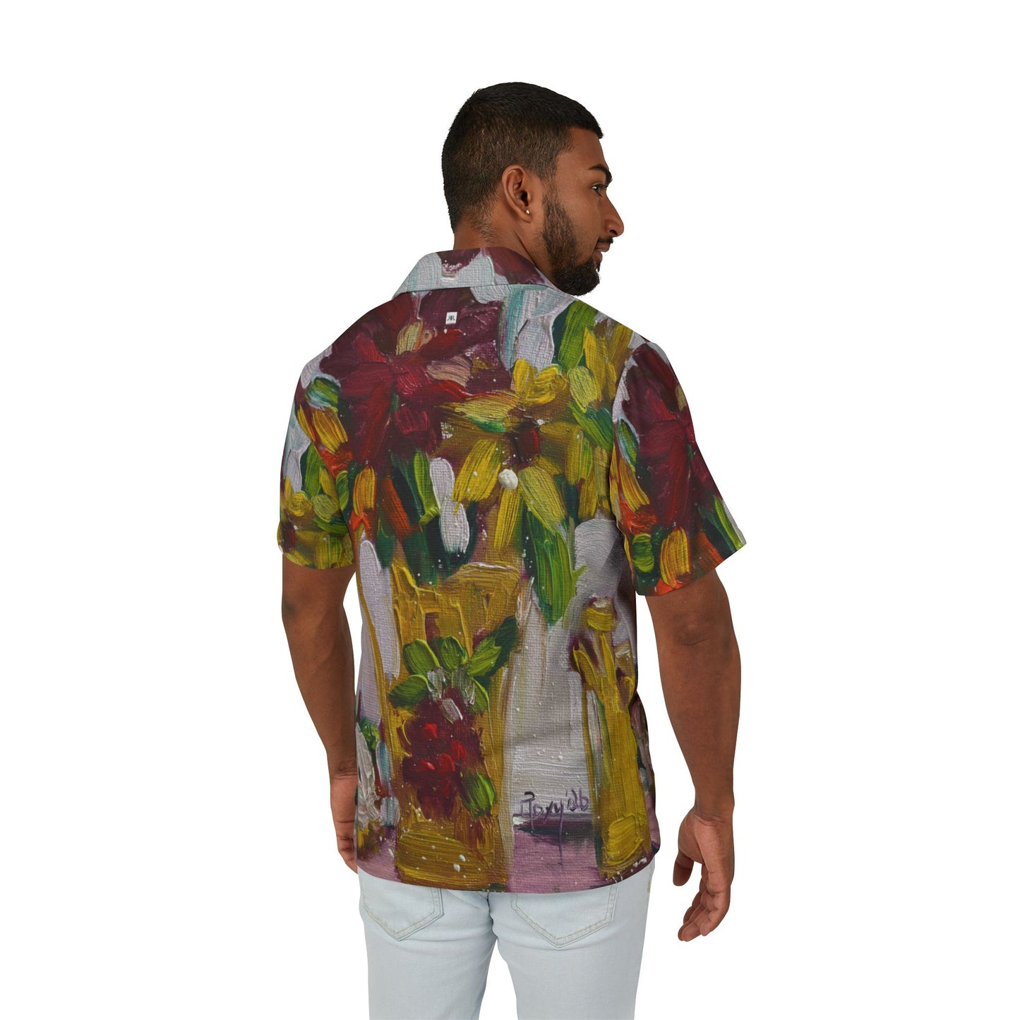 European Fit Hawaiian Camp Shirt - Flowers on my Patio