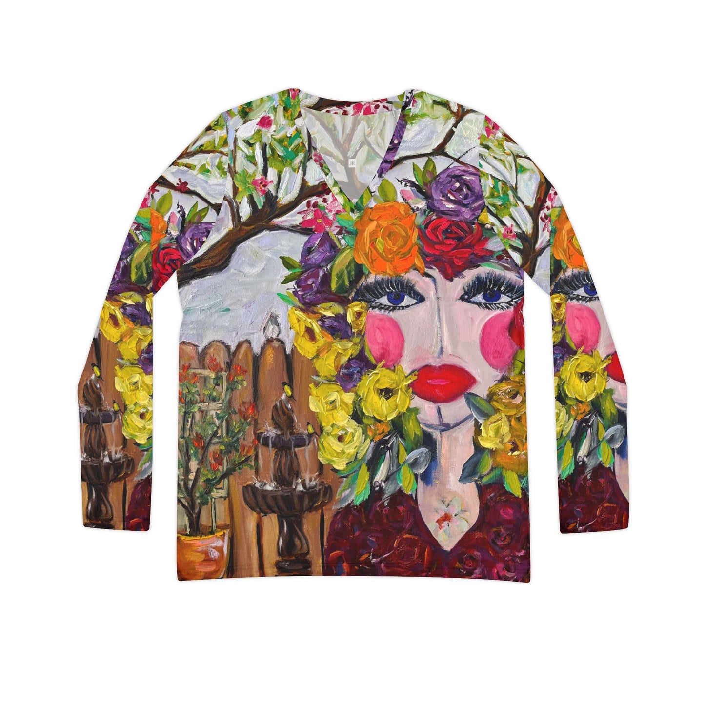 Long Sleeve Shirt-Garden Goddess/Birds and Blossoms- V-neck Women's