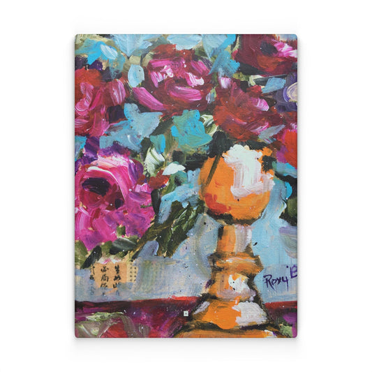 Pink Roses in an Orange Goblet Glass Cutting Board