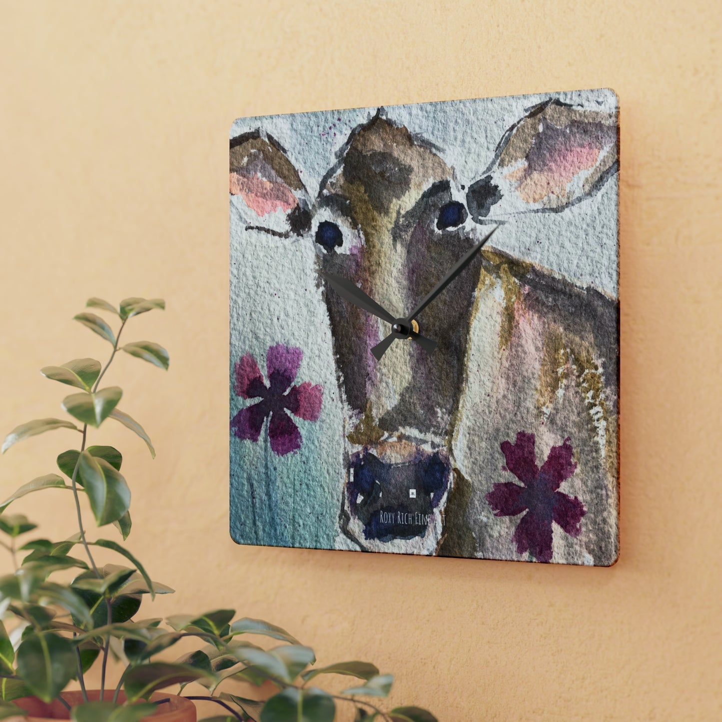 Petals Cow Acrylic Wall Clock