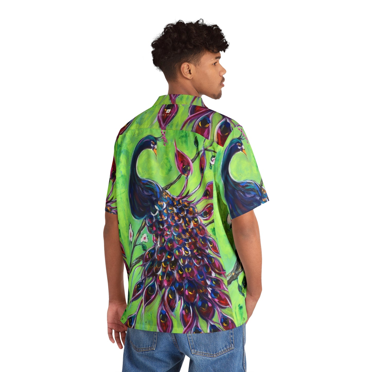 Men's Hawaiian Shirt- Royal Plumage Peacock