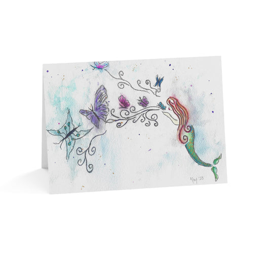 Mermaid Butterfly Kisses Greeting Cards