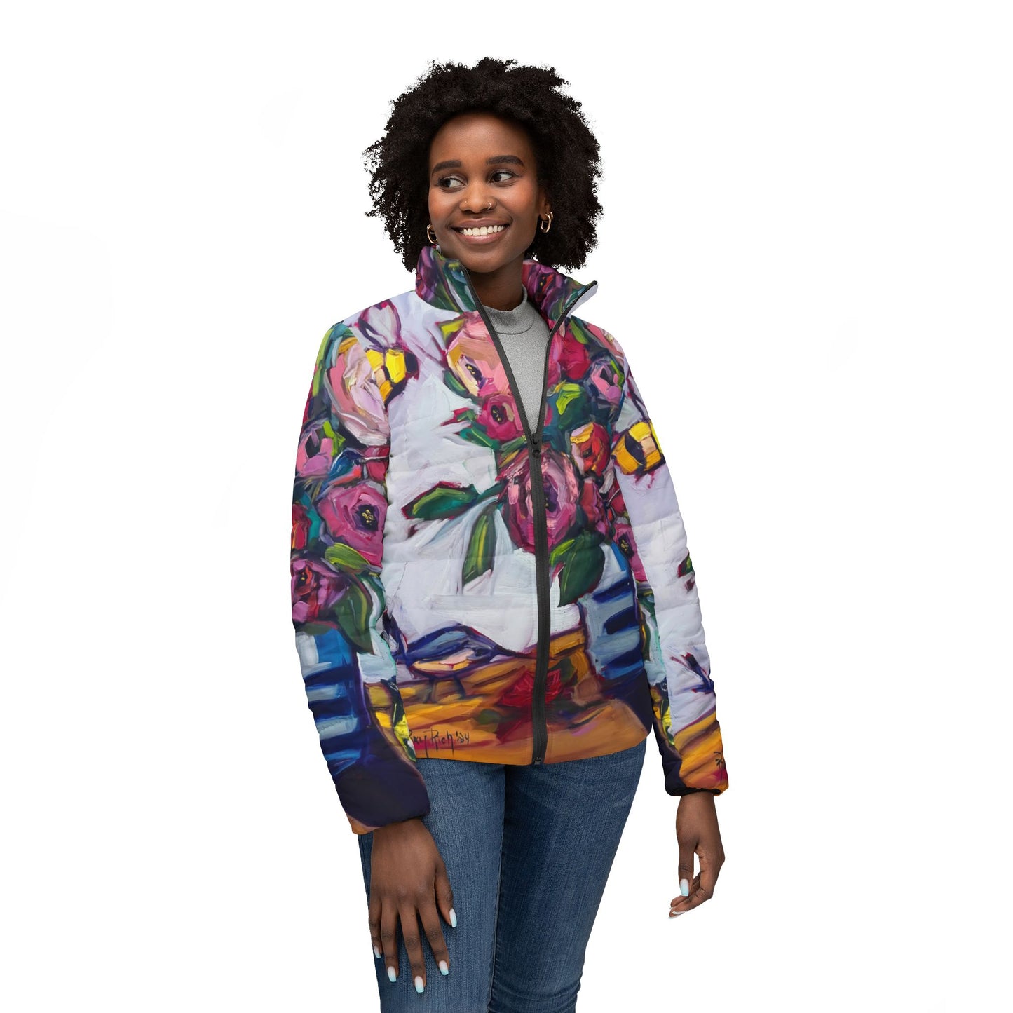 Women's Puffer Jacket - Roxy Rich Fine Art -Bee Blooms
