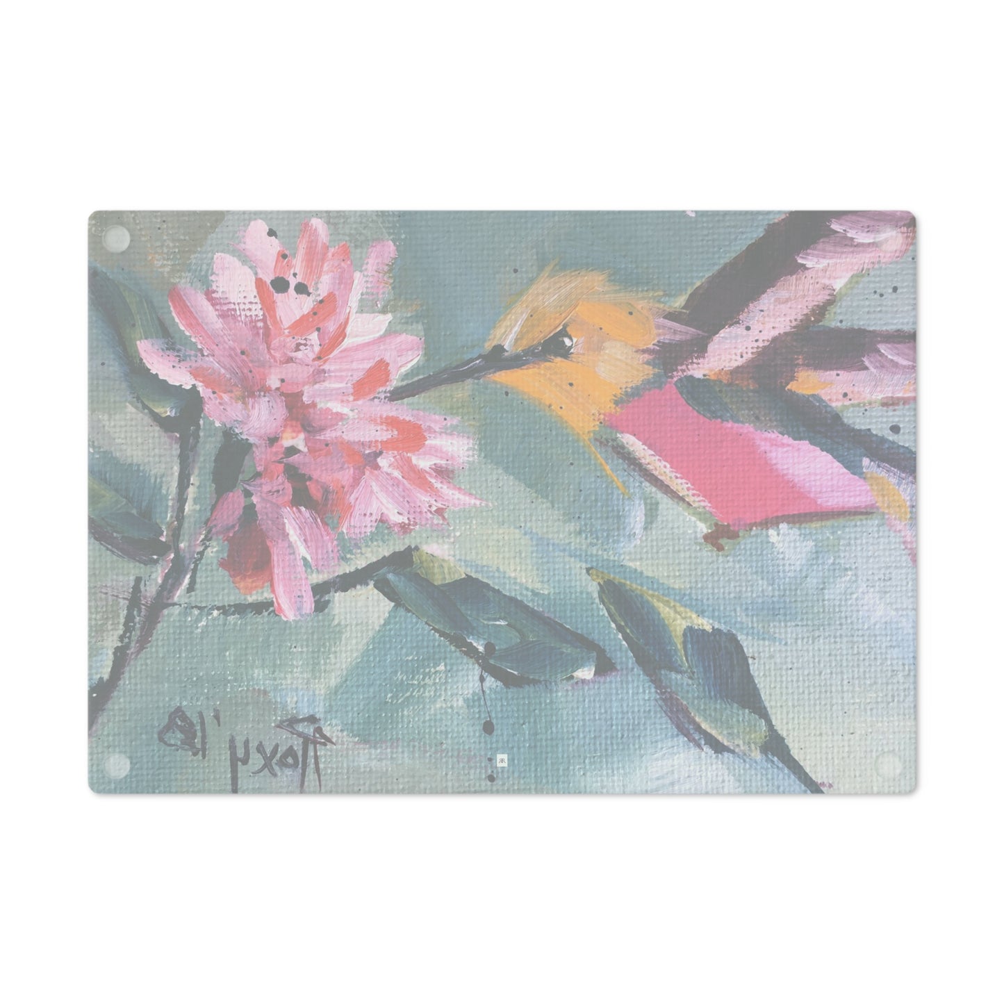Pink Hummingbird Pink Flower PM Glass Cutting Board