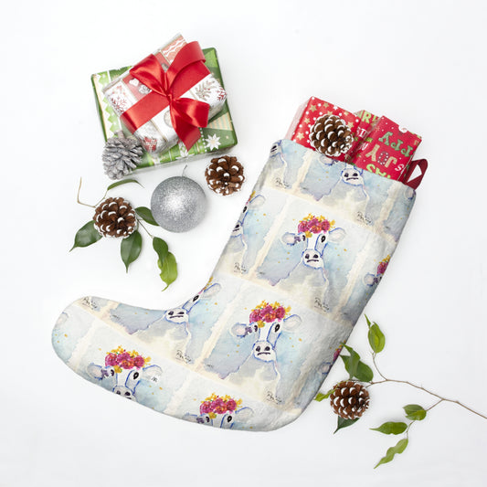 Cutest Ever Cow with Flower Crown Cow Print Christmas Stocking