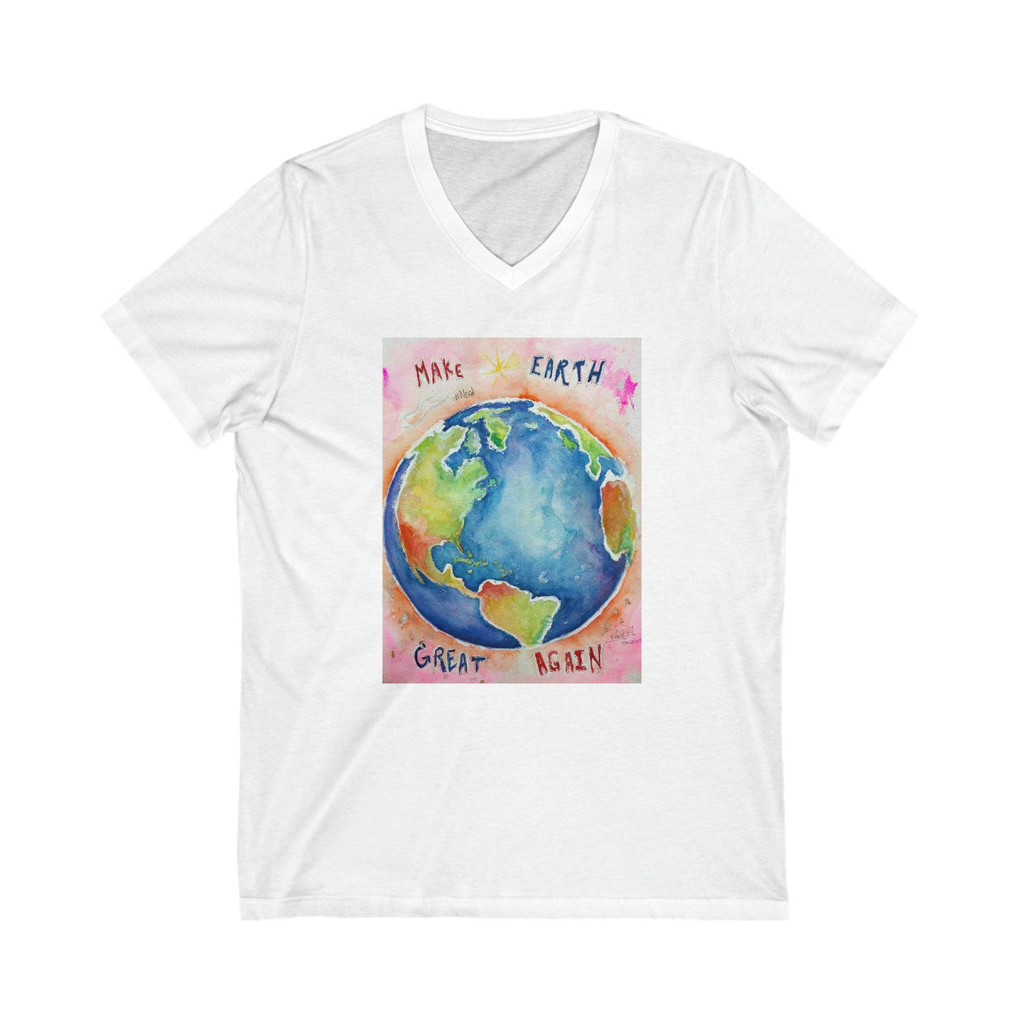 Make Earth Great Again-Unisexe Jersey Manches courtes Col en V Tee