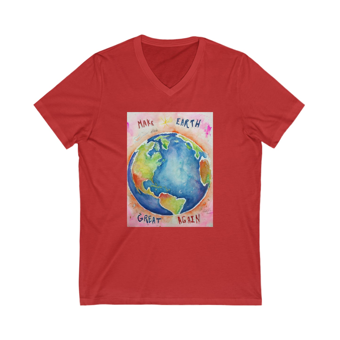 Make Earth Great Again-Unisexe Jersey Manches courtes Col en V Tee