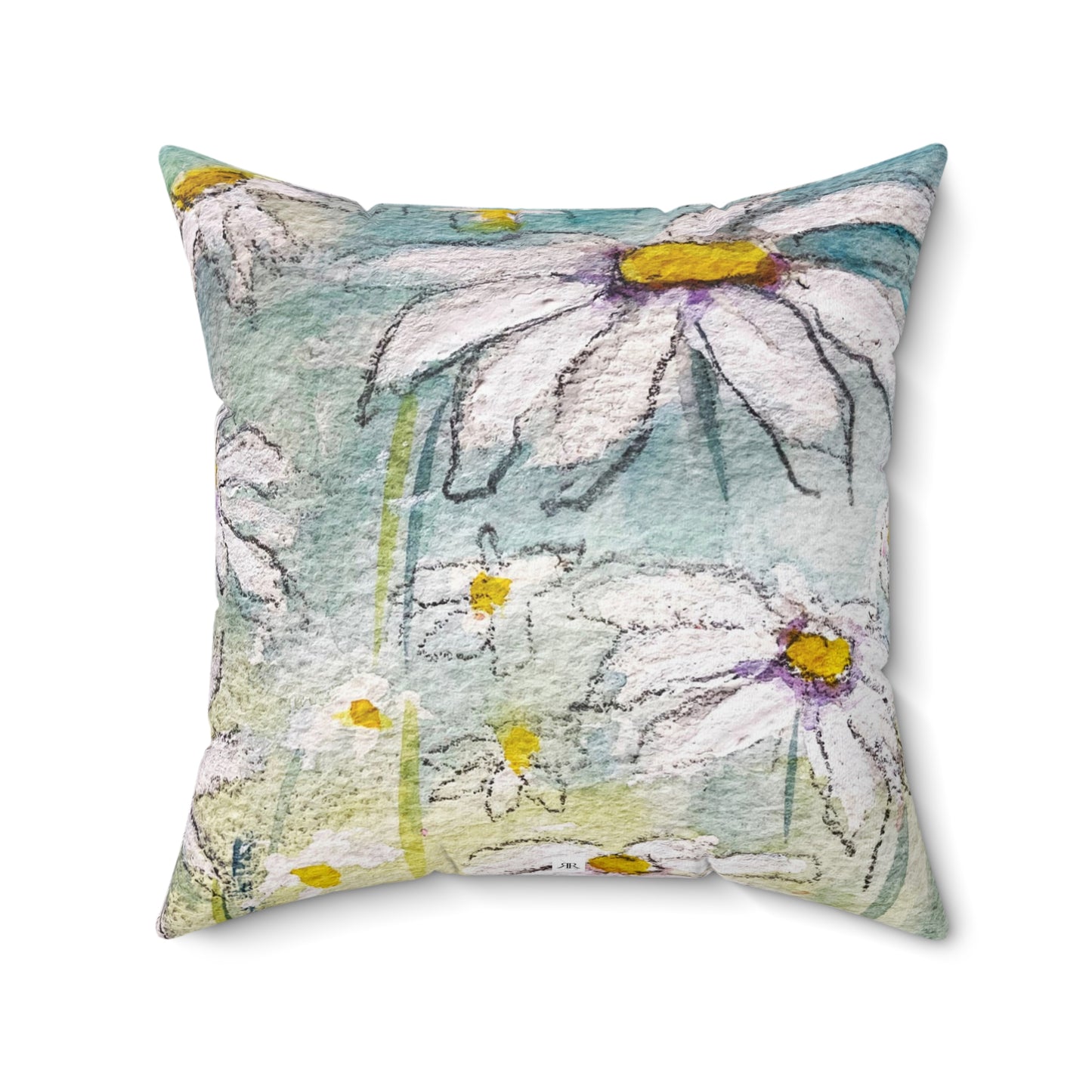 Indoor Spun Polyester Square Pillow-Daisies